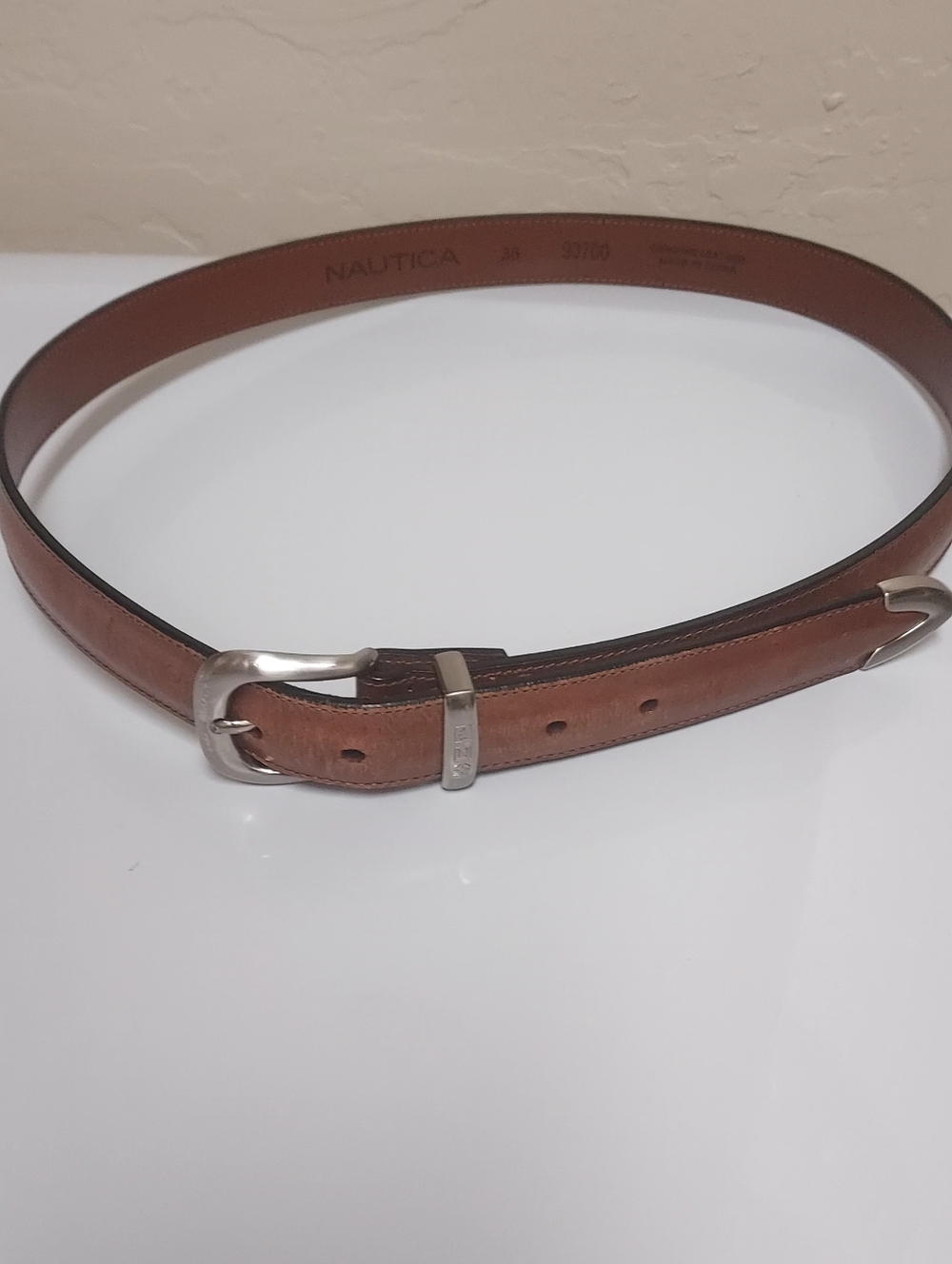 Nautica Brown Leather Ladies Sz 38 Belt with Silver-Tone Buckle